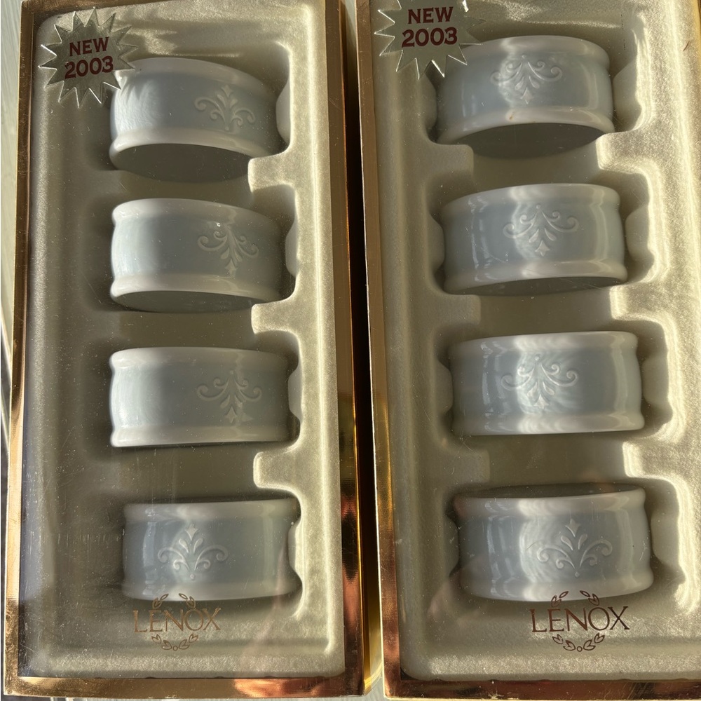 Lenox Cream Napkin Rings Set Xs 2 - Total of 8 rings in box never used.